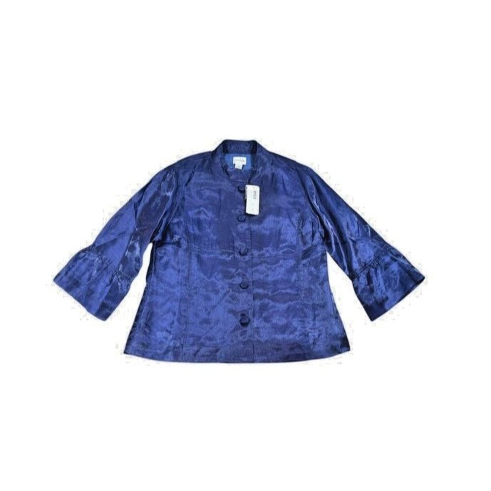 Chicos Jacket Womens Size 2 Large Aurora Glow Palmira 3/4 Sleeve Linen Blend NWT